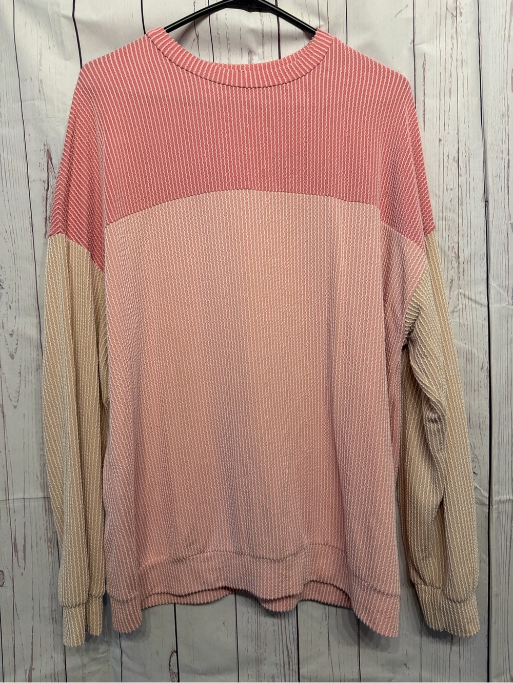 Women's Colorblock Long Sleeve Tee - Pink & Cream